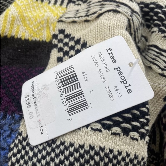 Free People Sz L Bell Sleeve Patchwork Sweater Dress 70s Retro Striped Knit Boho - Picture 7 of 8